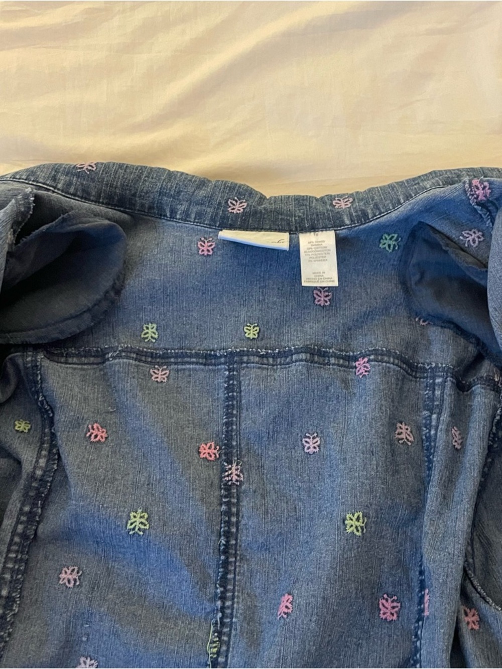 Denim Jacket with Pink Trim and Multicolor Butterfly Embroidery - Picture 8 of 8